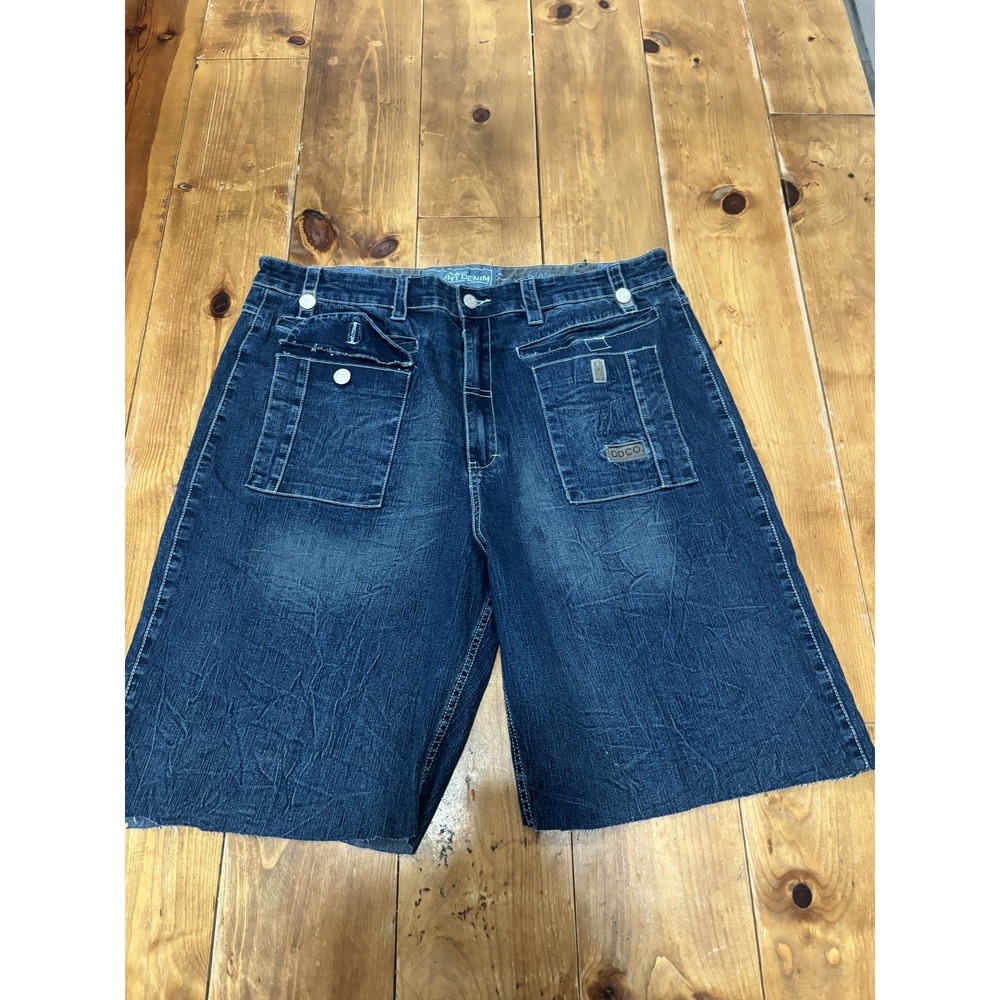 DJAUNT DENIM COMPANY‎ Men's Dark Wash Jean Shorts Size 40 Raw Hem Cargo Style